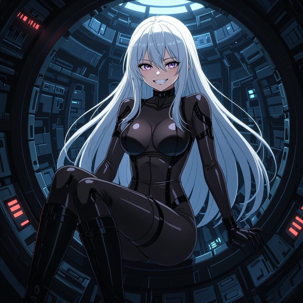 Athletic Anime Girl in Gothic Sci-Fi Spaceship