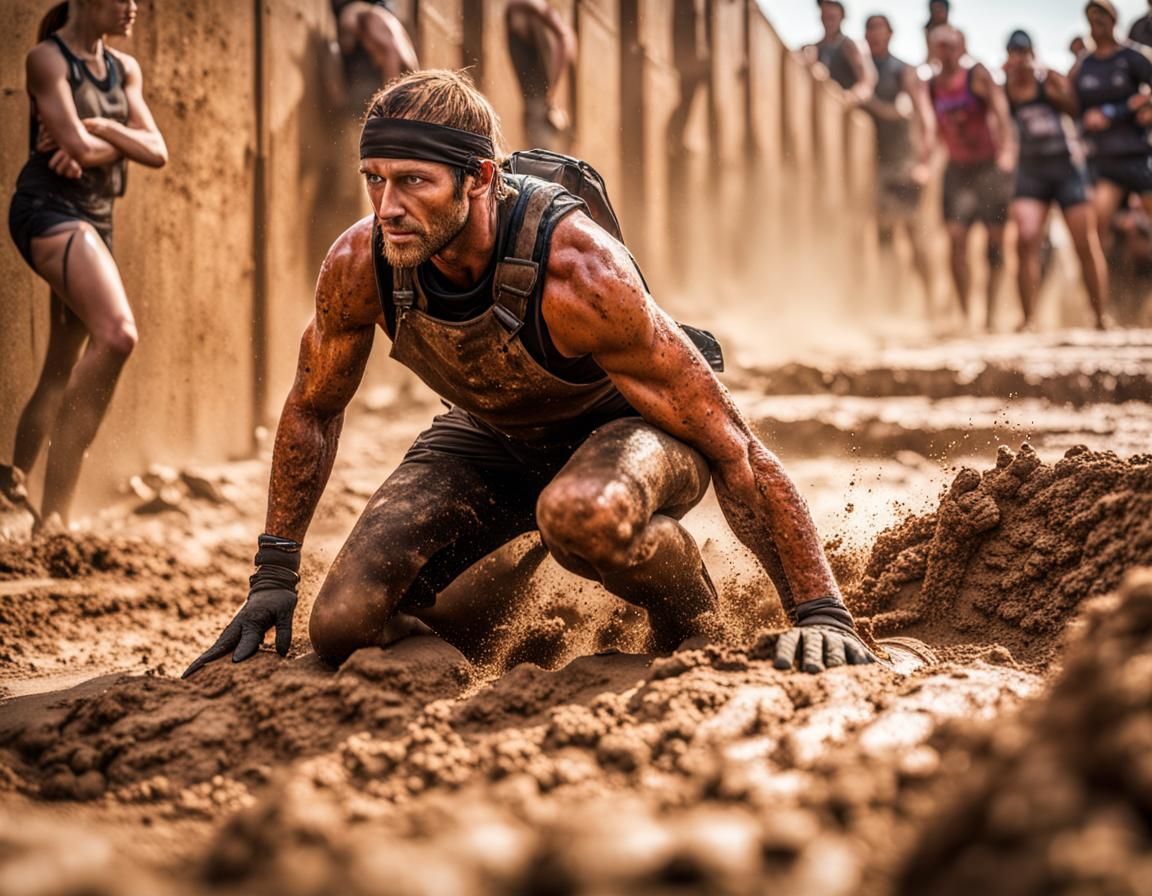 Photographer at Mud Wall in Spartan Race, Detailed Matte Pai...