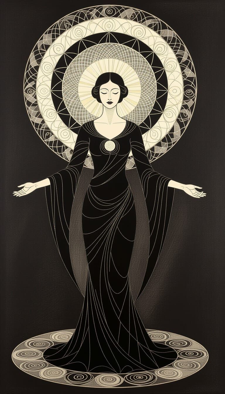 Serene Female Figure in Charcoal Drawing Style