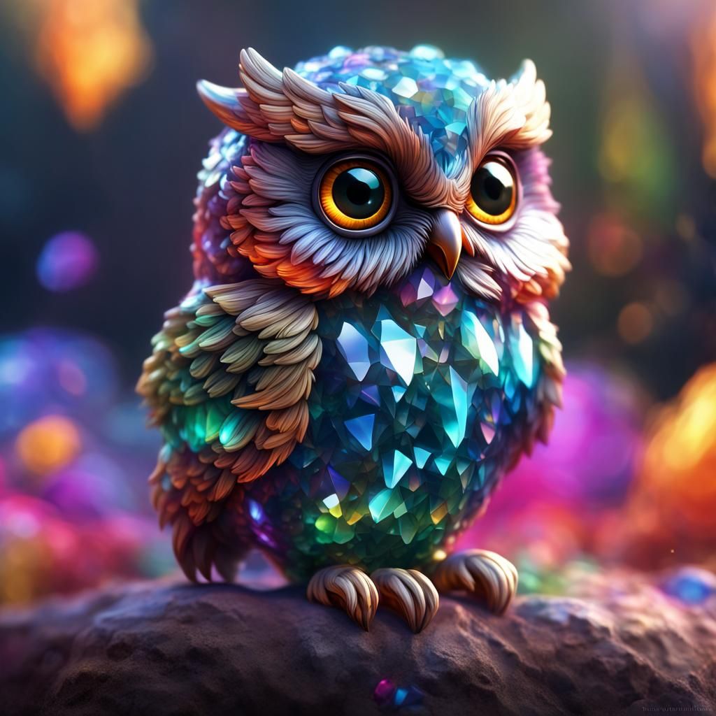 Crystal Owl: Vibrant, Detailed Digital Art