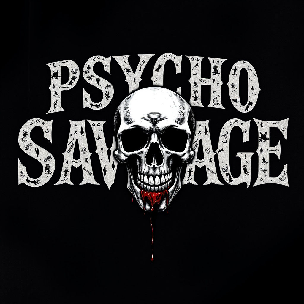 Psycho Savage Logo with Dripping Skull in Gothic Style