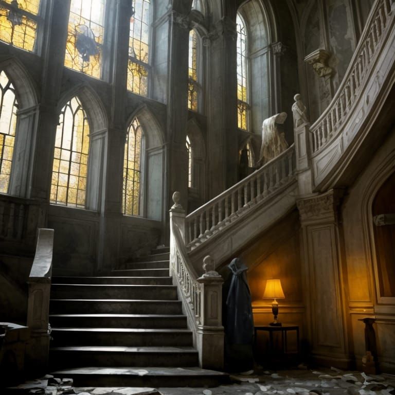 Medieval Crusader Descends in a Haunting Castle Entrance