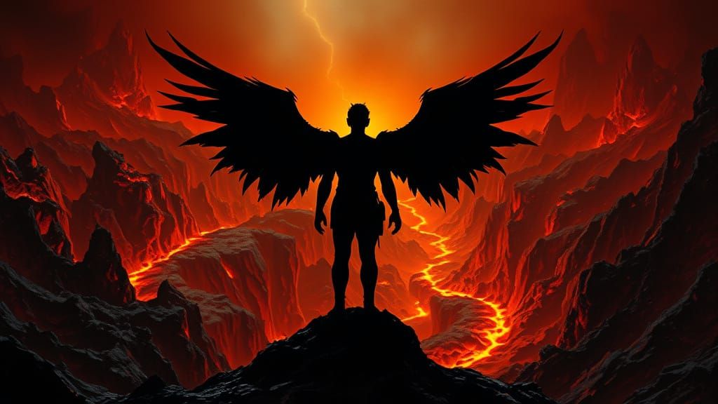 Fallen Angel Surveys Underworld in Dramatic Chiaroscuro