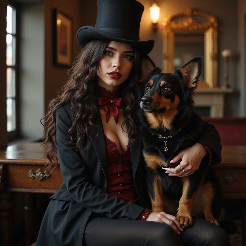 Elegant Victorian Lady Smokes a Cigarette in a Noble Club
