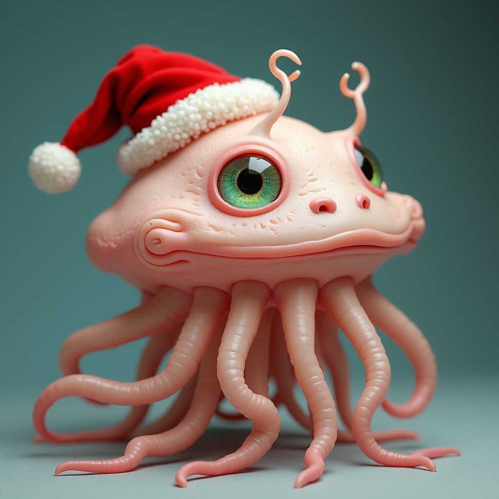 Whimsical Christmas Flumph in Pop-Surrealism Style