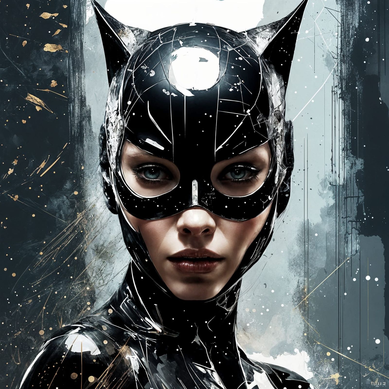Catwoman Digital Painting with Organic Tracery