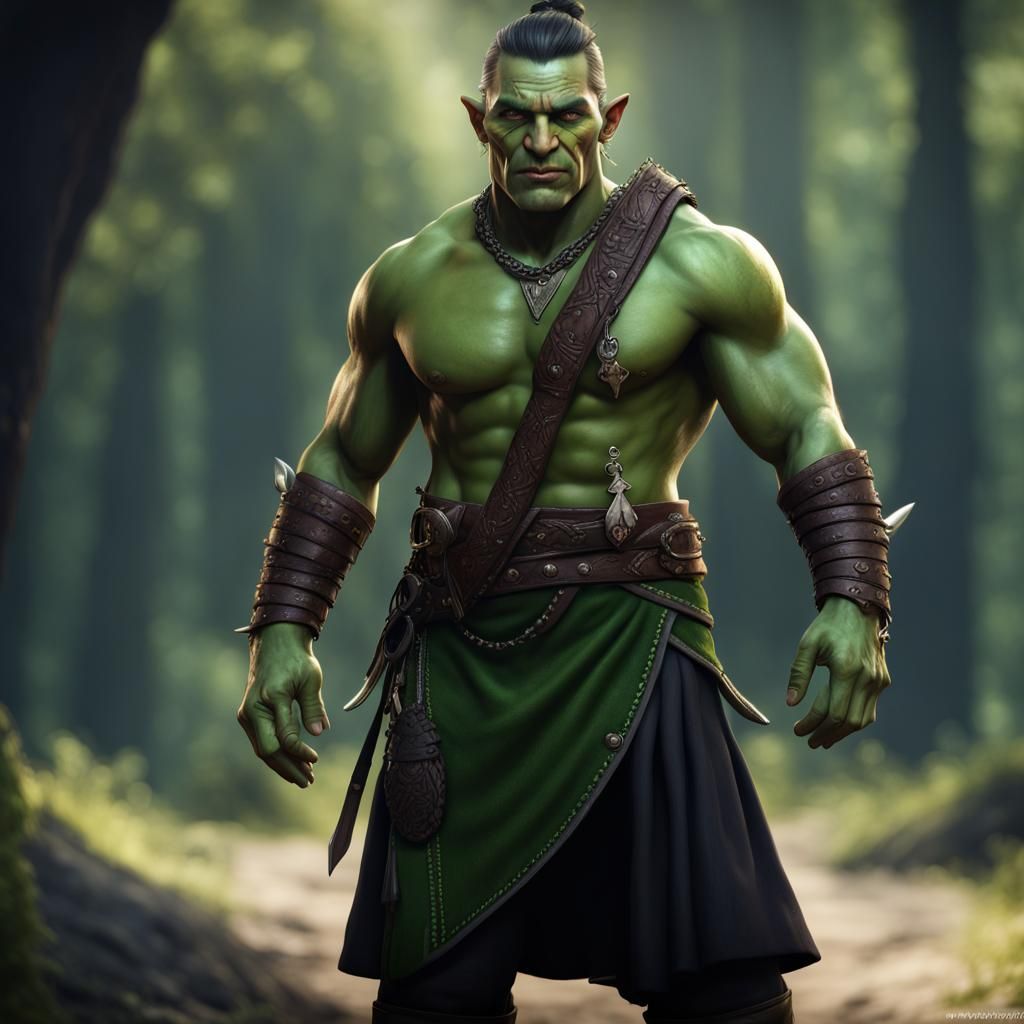 Handsome Young Half-Orc in Detailed Fantasy Art