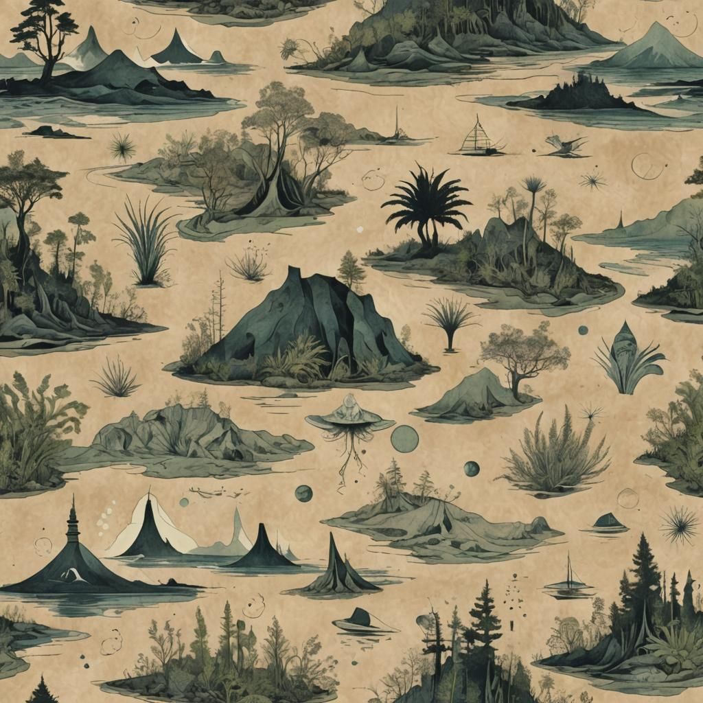 Bauhaus Style Seaside Scene with Geometric Elements