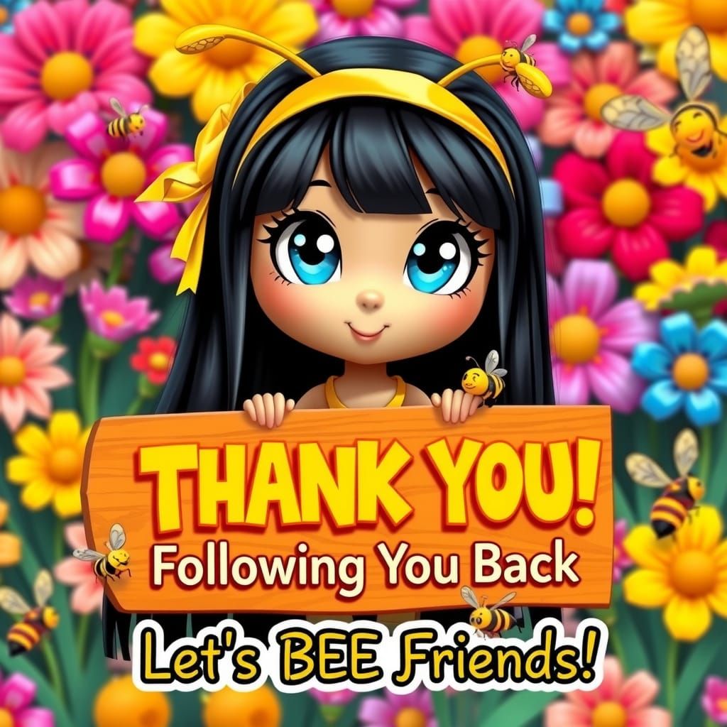 Vibrant 3D Bumblebee Girl in Whimsical Floral Background
