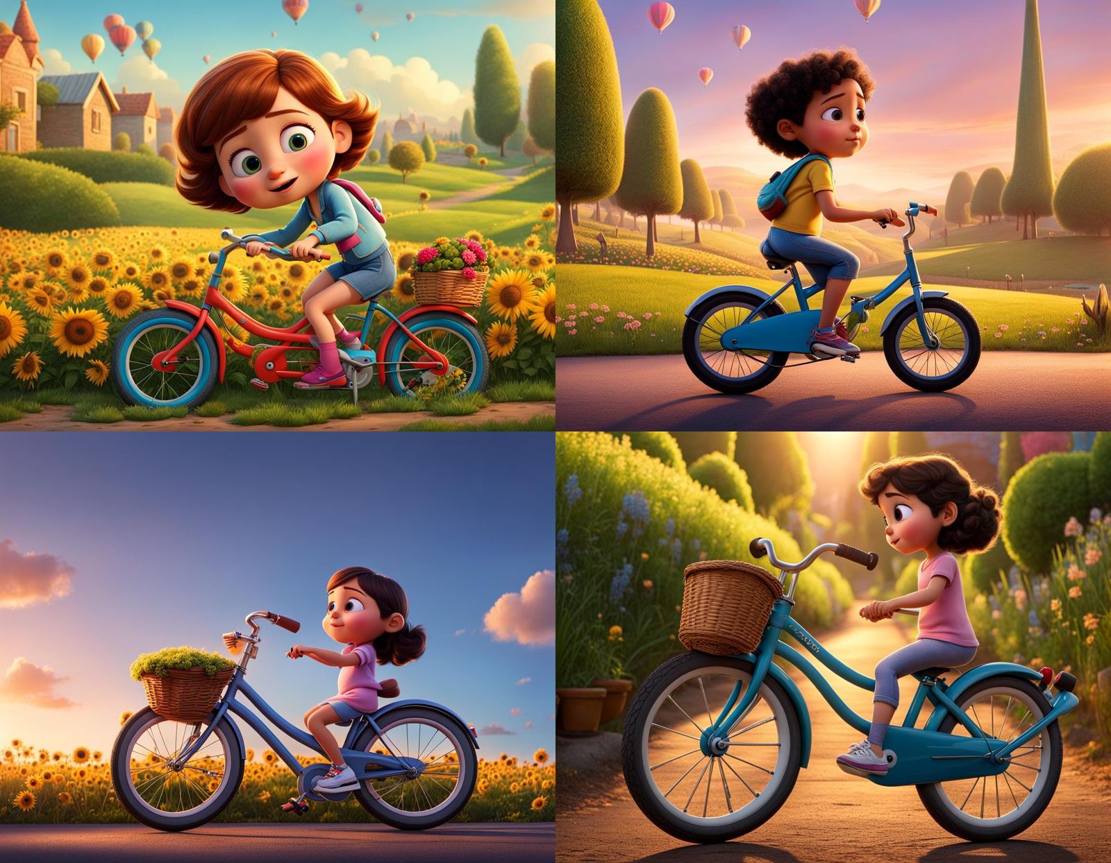 Pixar Style: Sad Girl on Bike Watches Play