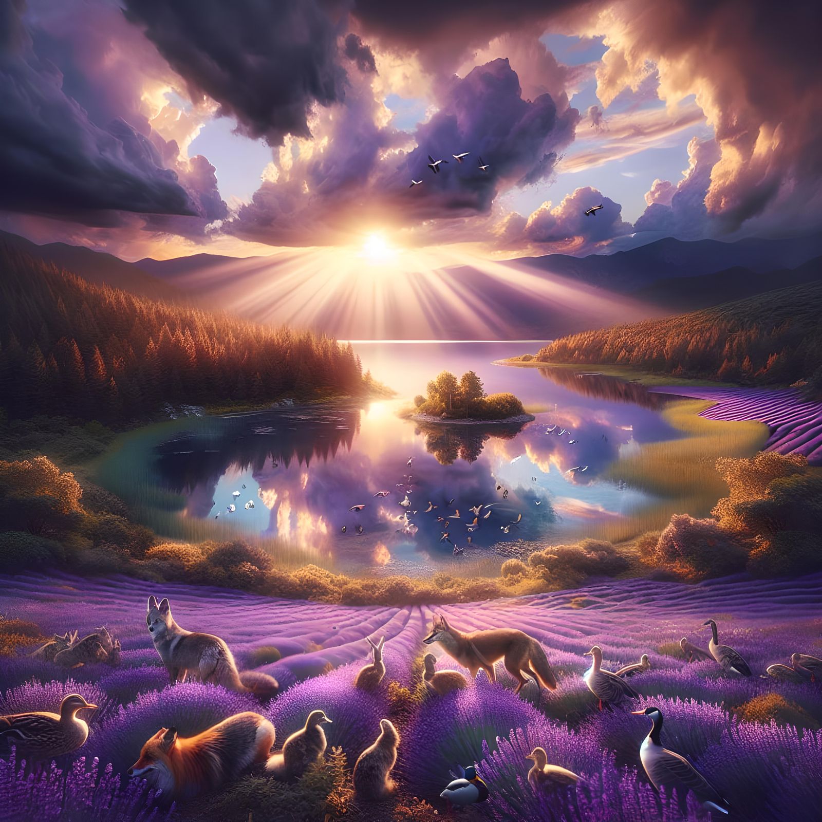 Lavender Field Sunset: A Digital Matte Painting