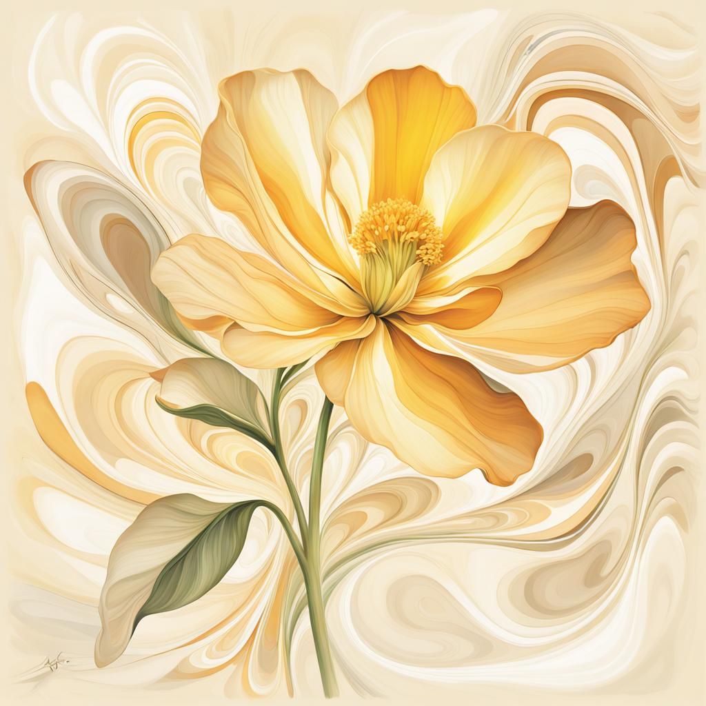 Yellow Flower in Abstract Tech Style Digital Illustration