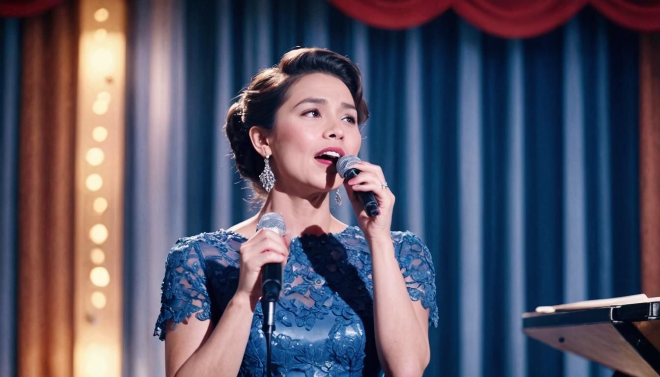 Woman Singing in Stage Lighting, Cinematic Still