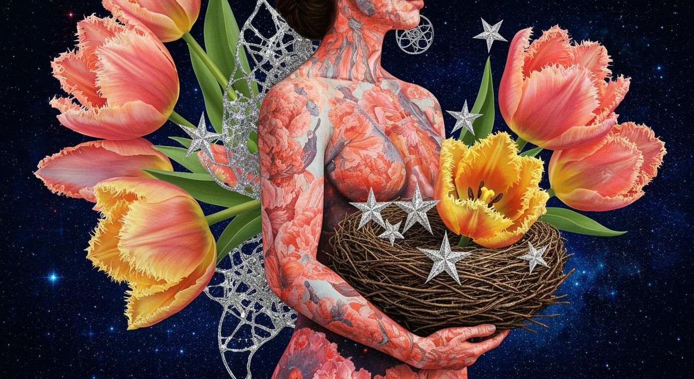 Cosmic Woman Carrying Star Nest in Surreal Bio Art Style