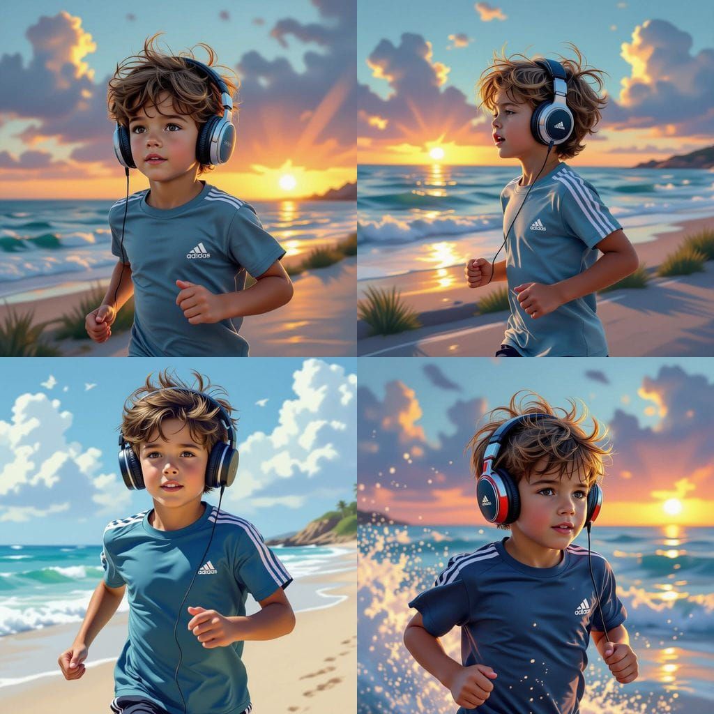 Boy Jogging by the Sea in Adidas and Keshet Headphones