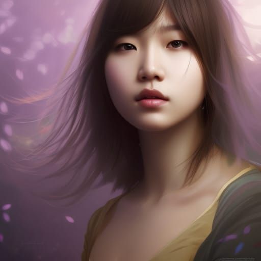 Beautiful K-Pop Idol Portrait with Purple Highlights