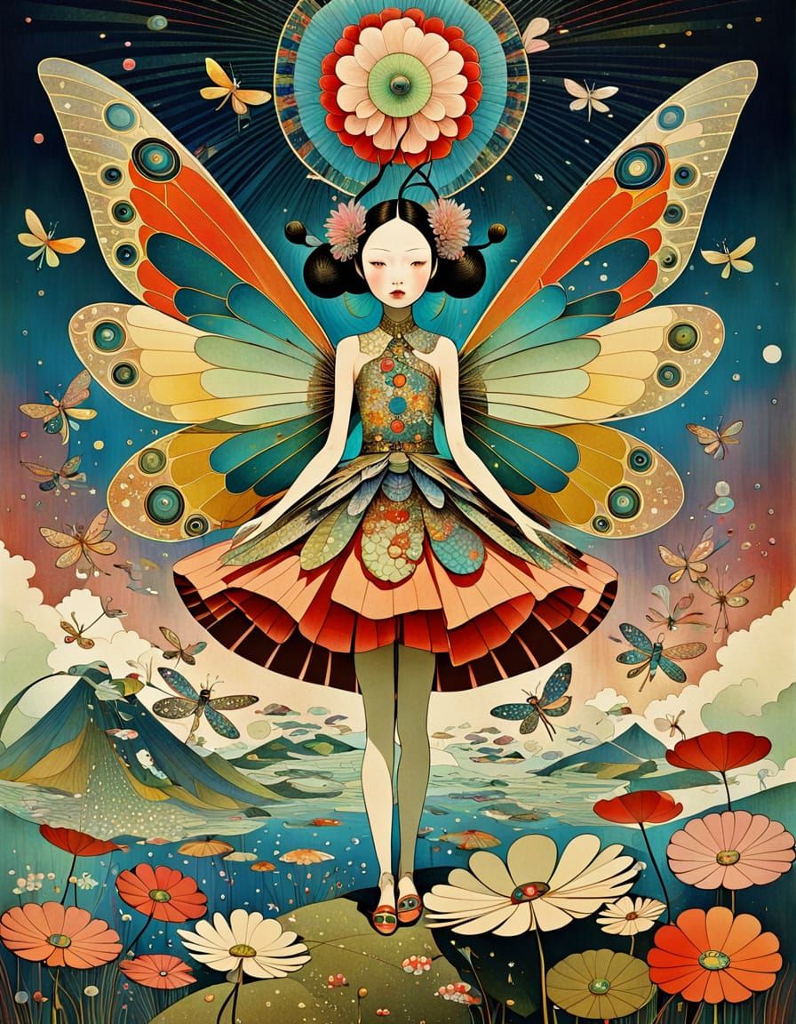 Cosmic Flower Fairy in Geometric Abstraction