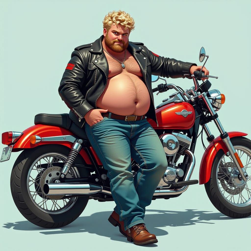 Man on Motorcycle in Bara-Inspired Digital Art