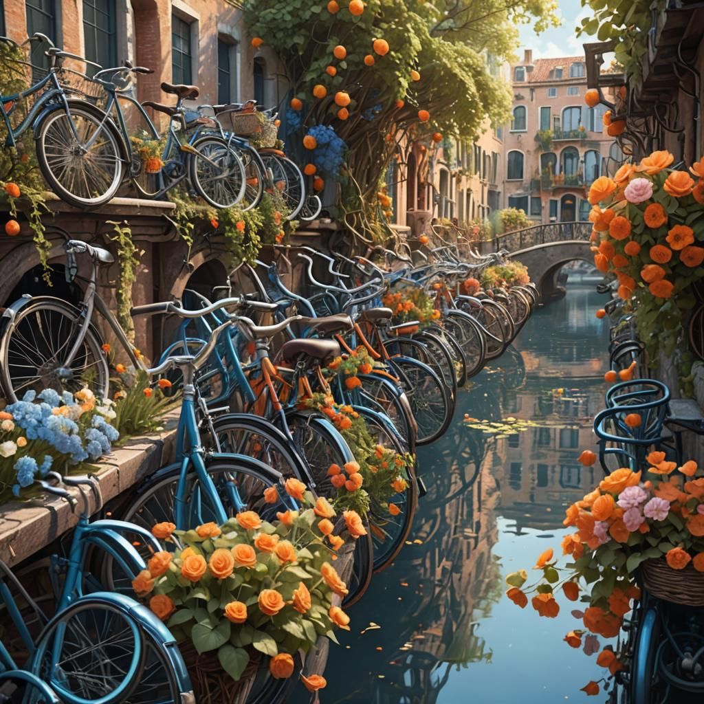 Bikes by Canal: Detailed Matte Painting