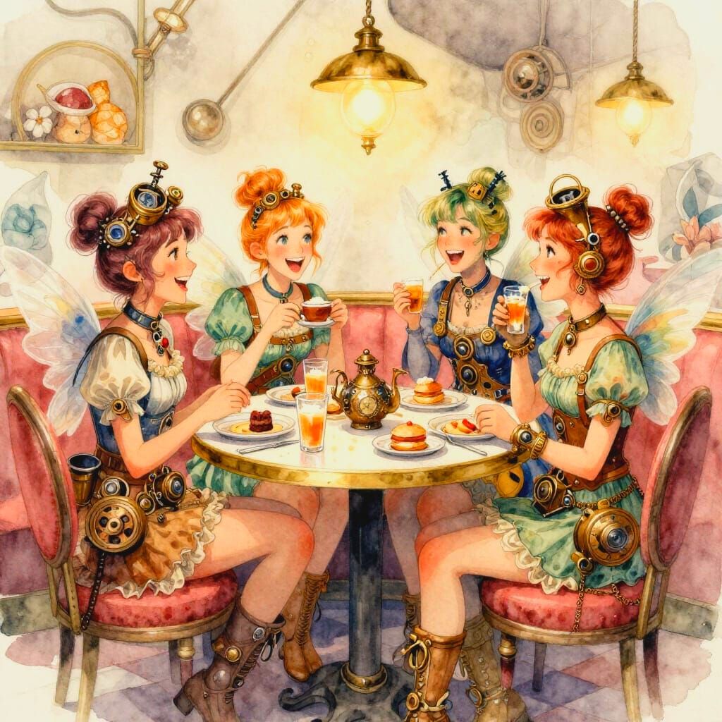 Steampunk Fairies Enjoy Breakfast in Myth Punk Diner Waterco...