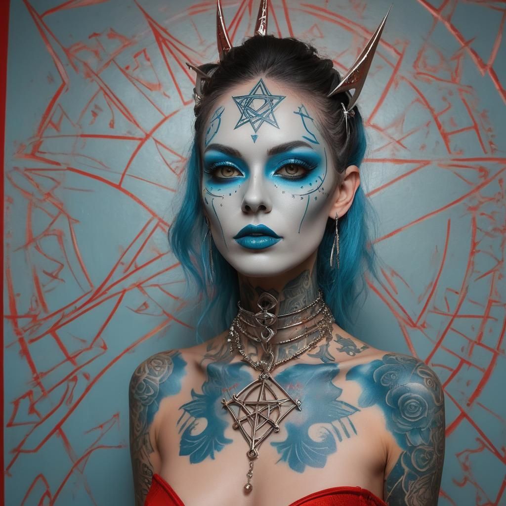 Cyberpunk Assassin in Red Room with Robot Face