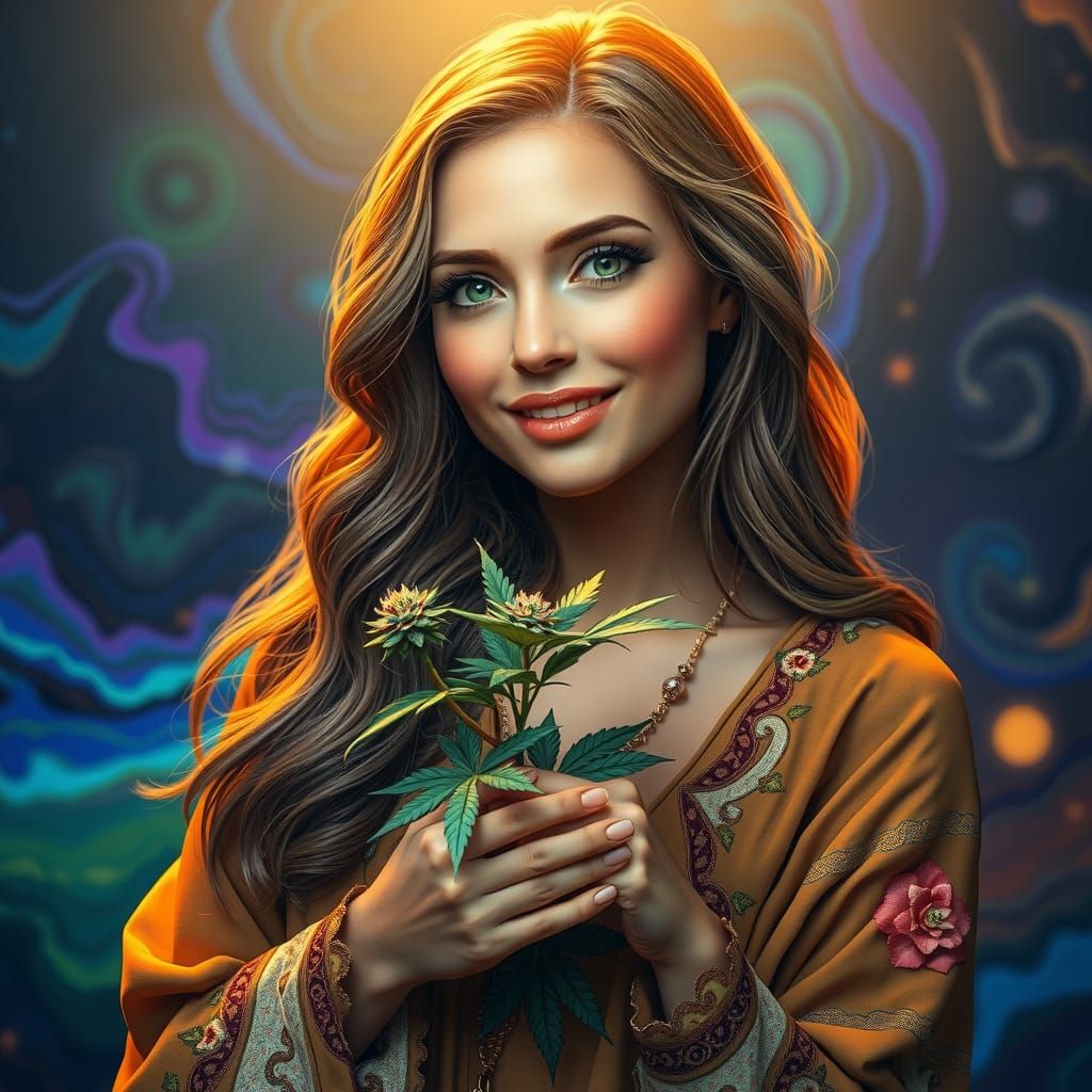 Woman with Marijuana Plant in No Man's Sky Style