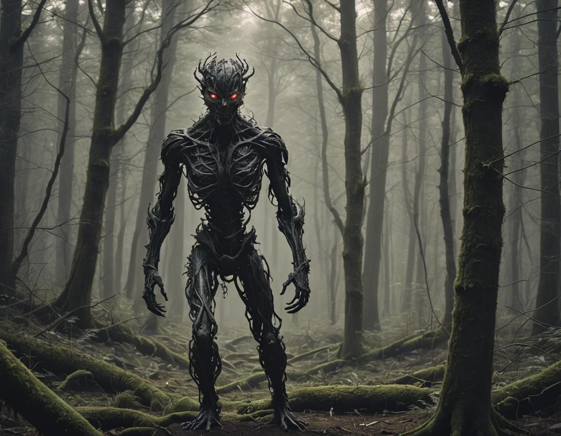 Humanoid Horror Emerges from Shadowy Forest