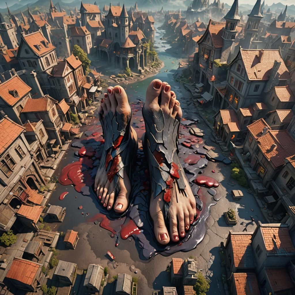 Giant Feet Destroying Town: Fantasy Concept Art