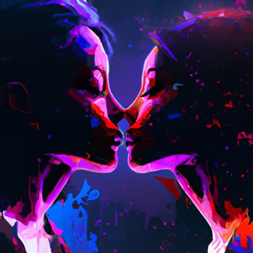 Ethereal Psychedelic Portrait of Two Girls Kissing