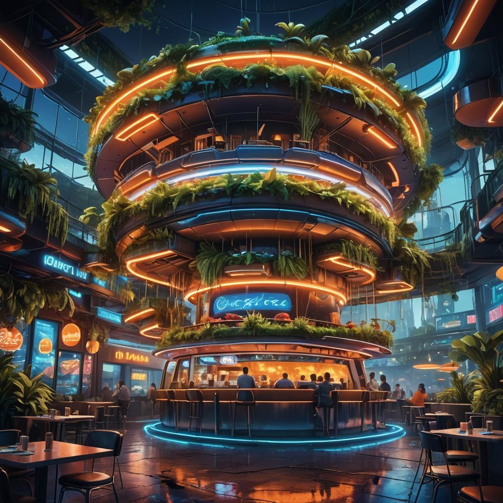 Hamburger Restaurant Concept Art in Futuristic Style