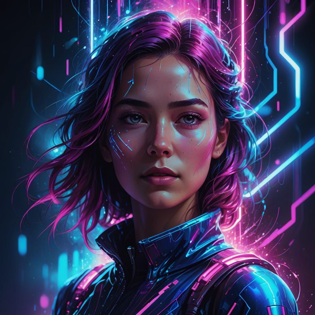 Surreal Woman with Neon Inner Glow