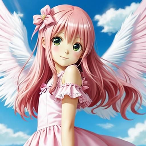 Cute Pink Anime Angel Digital Art