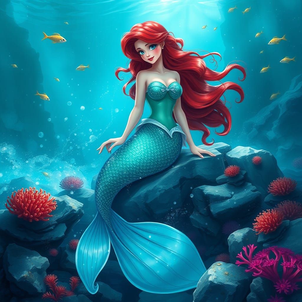 Mermaid Princess on Ocean Floor in Fantasy Style