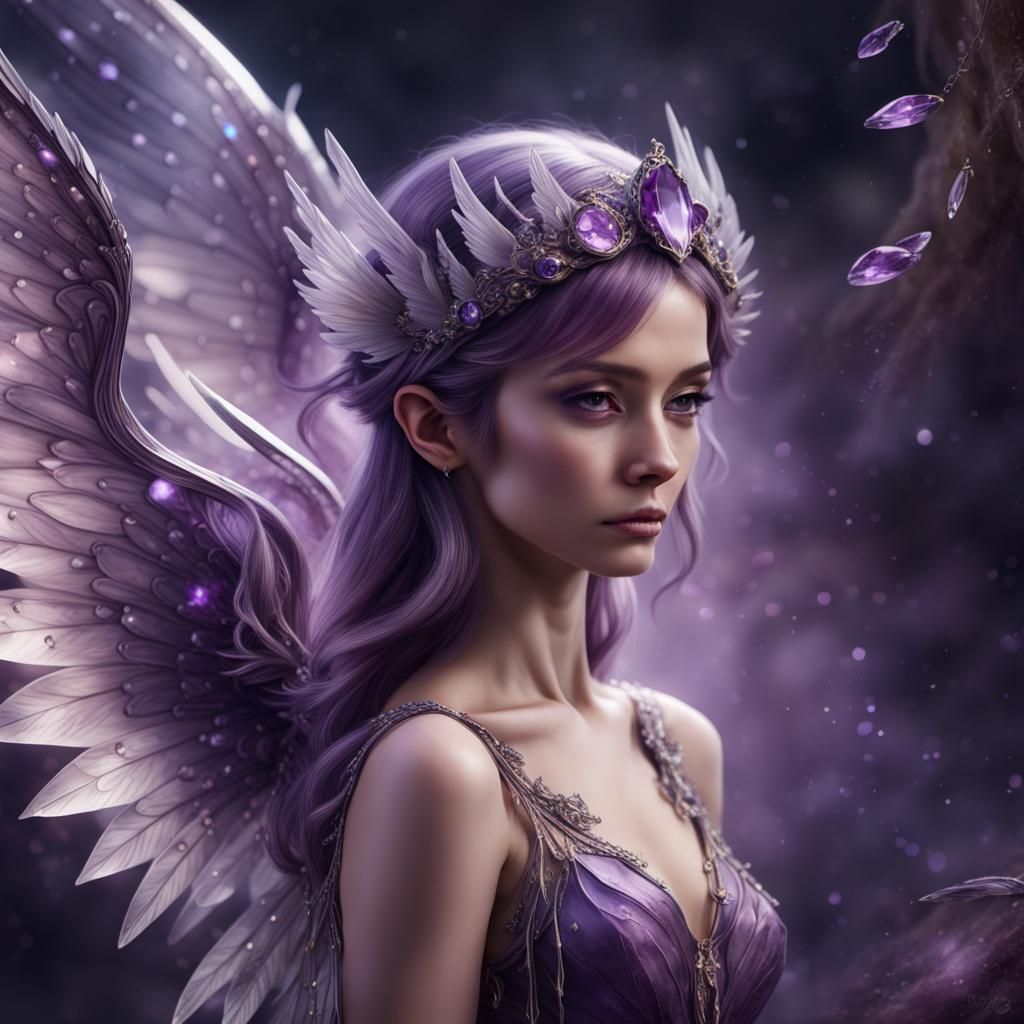 Amethyst Crystal Fairy with Wings: Digital Matte Painting