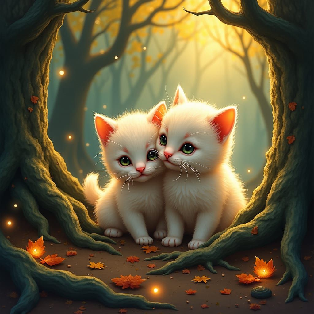 Enchanted Forest: Two Kittens in a Medieval Style