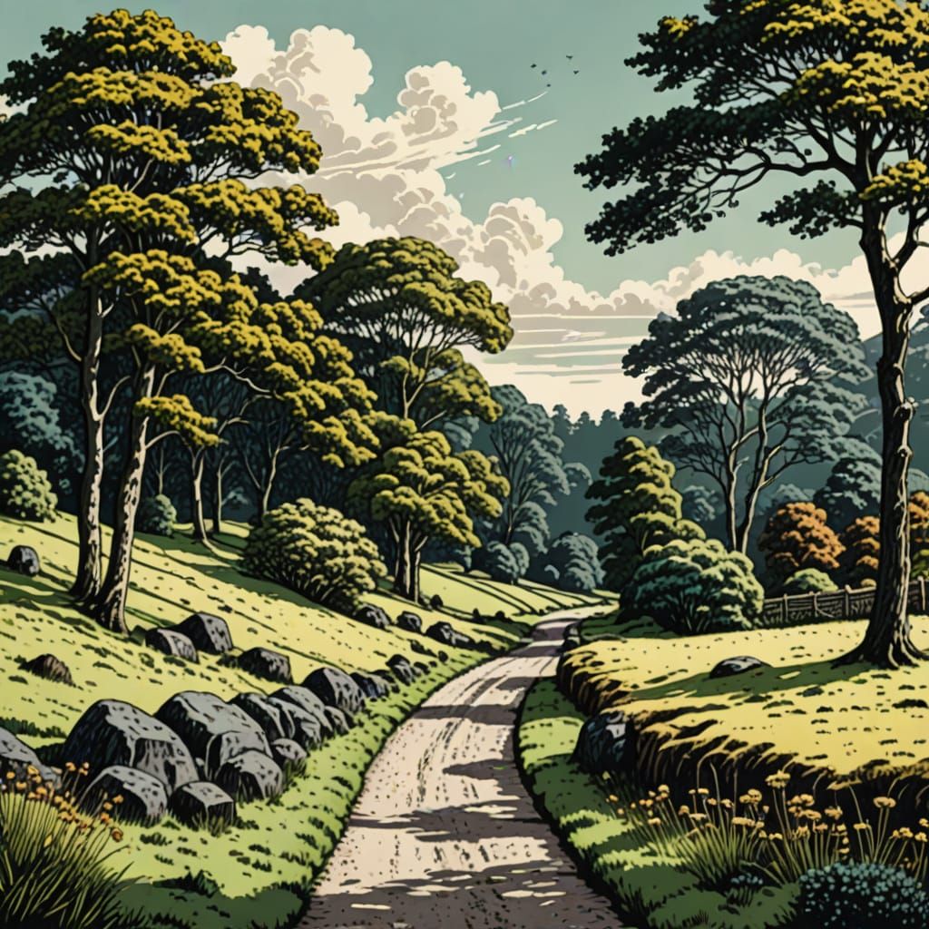 stipple colourised landscape