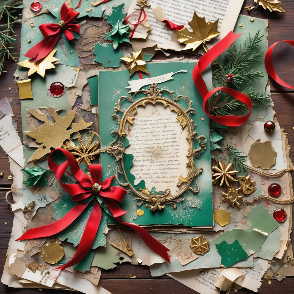 Victorian Christmas Scrapbook Page with Gold Leaf
