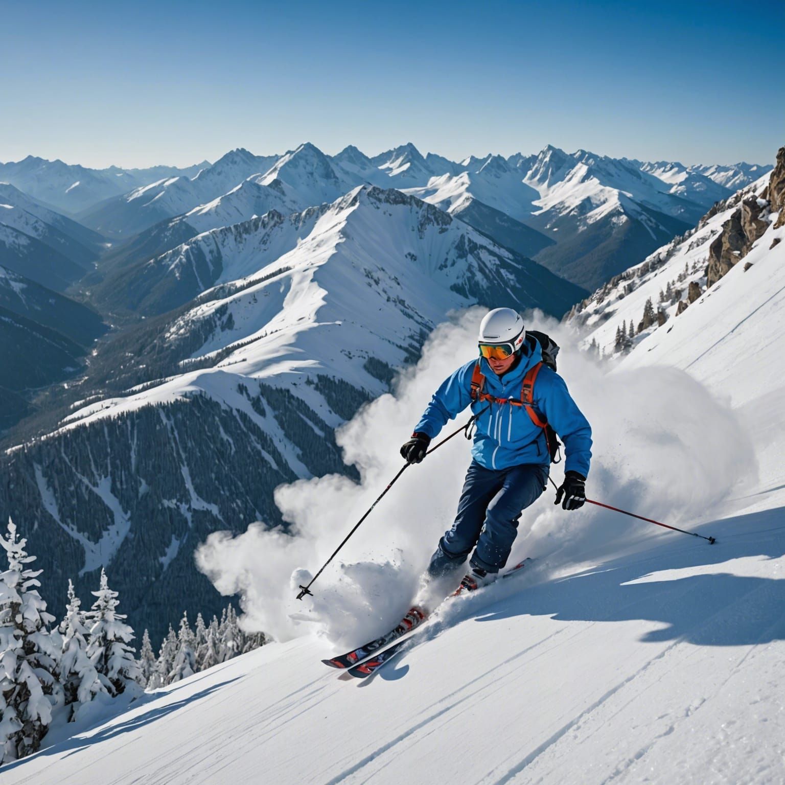 Alpine Skier Carves Through Snowy Mountain Landscape