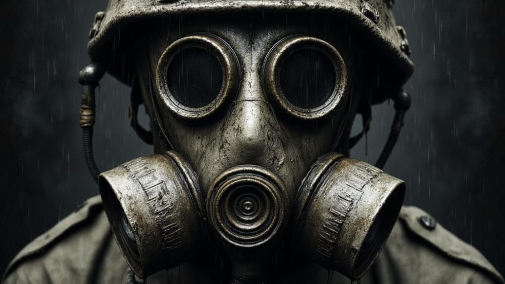 Gritty Monochrome Portrait of WW2 Soldier with Gas Mask