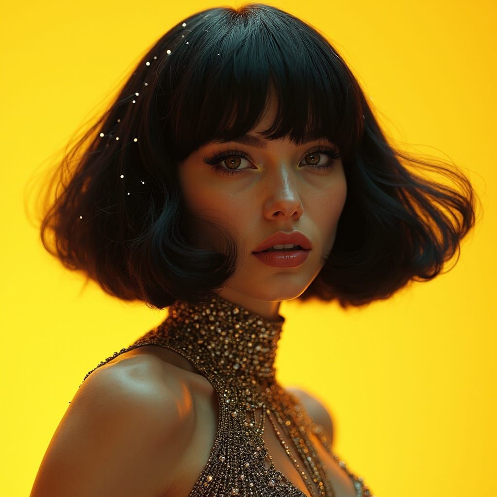 Ethereal Goddess in Yellow Evening Gown