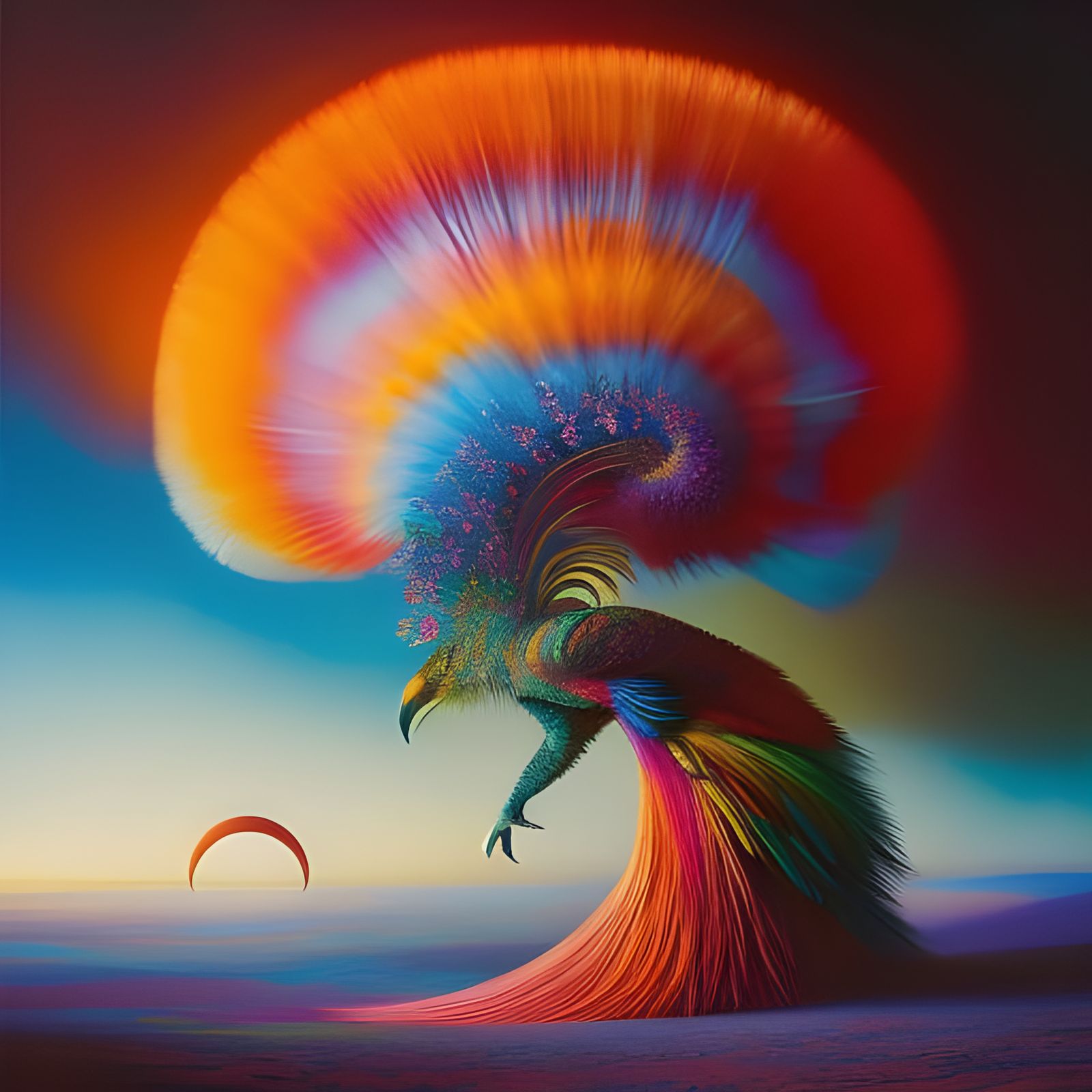 Psychedelic Cosmic Clown Phoenix in Expressionist Style