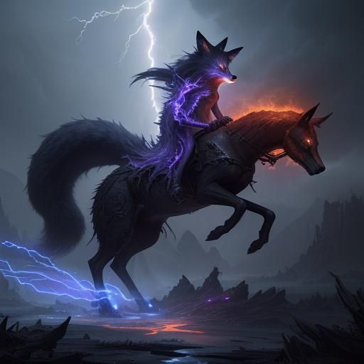 Fox Flare Dark Magic Lightning in Detailed Matte Painting