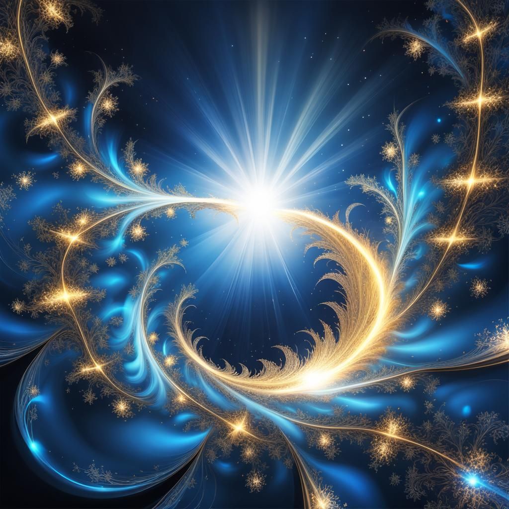 Blue World with Unicorns and Angels: Abstract Fractal Art