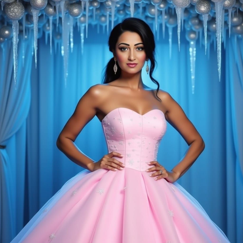 Elegant Winter Goddess in Baby Pink Ball Gown