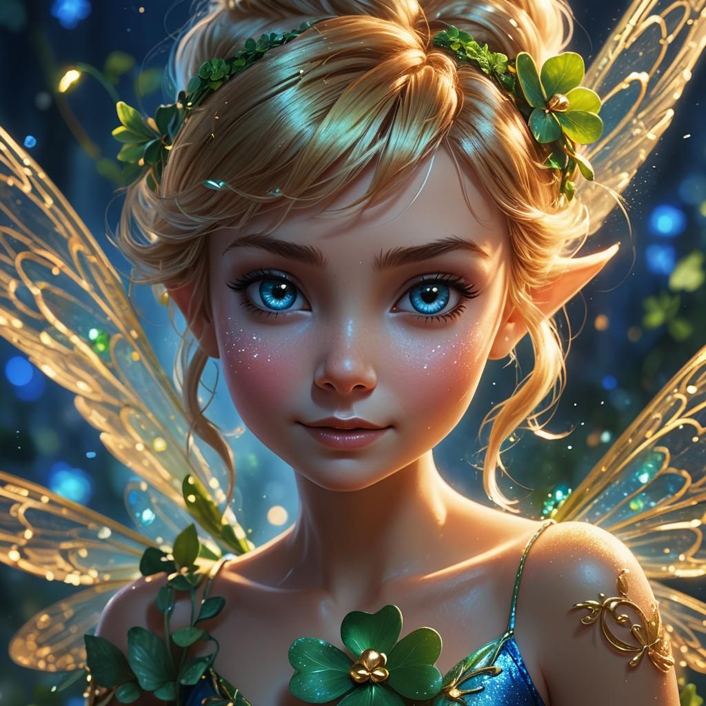Tinkerbell and Four-Leaf Clover in Art Nouveau Style