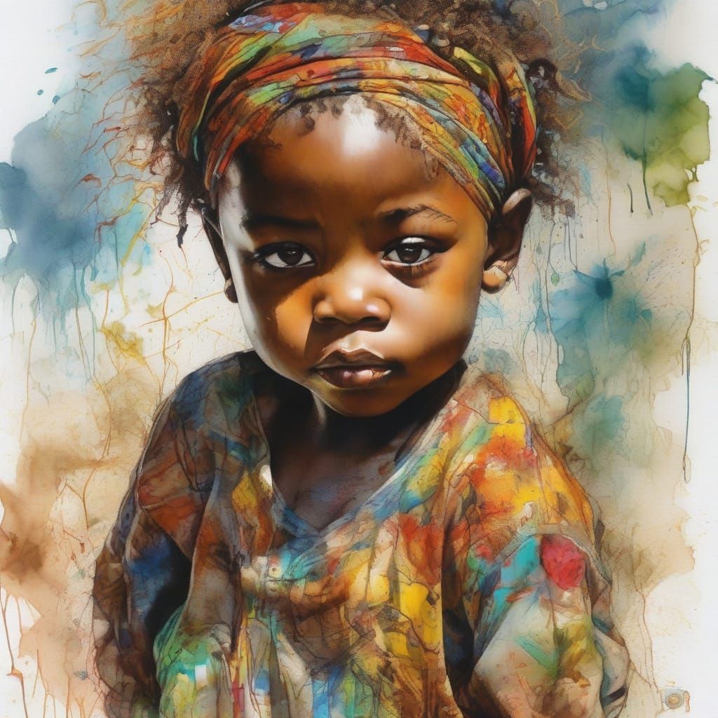 Vibrant African Child Portrait in Intricately Detailed Water...