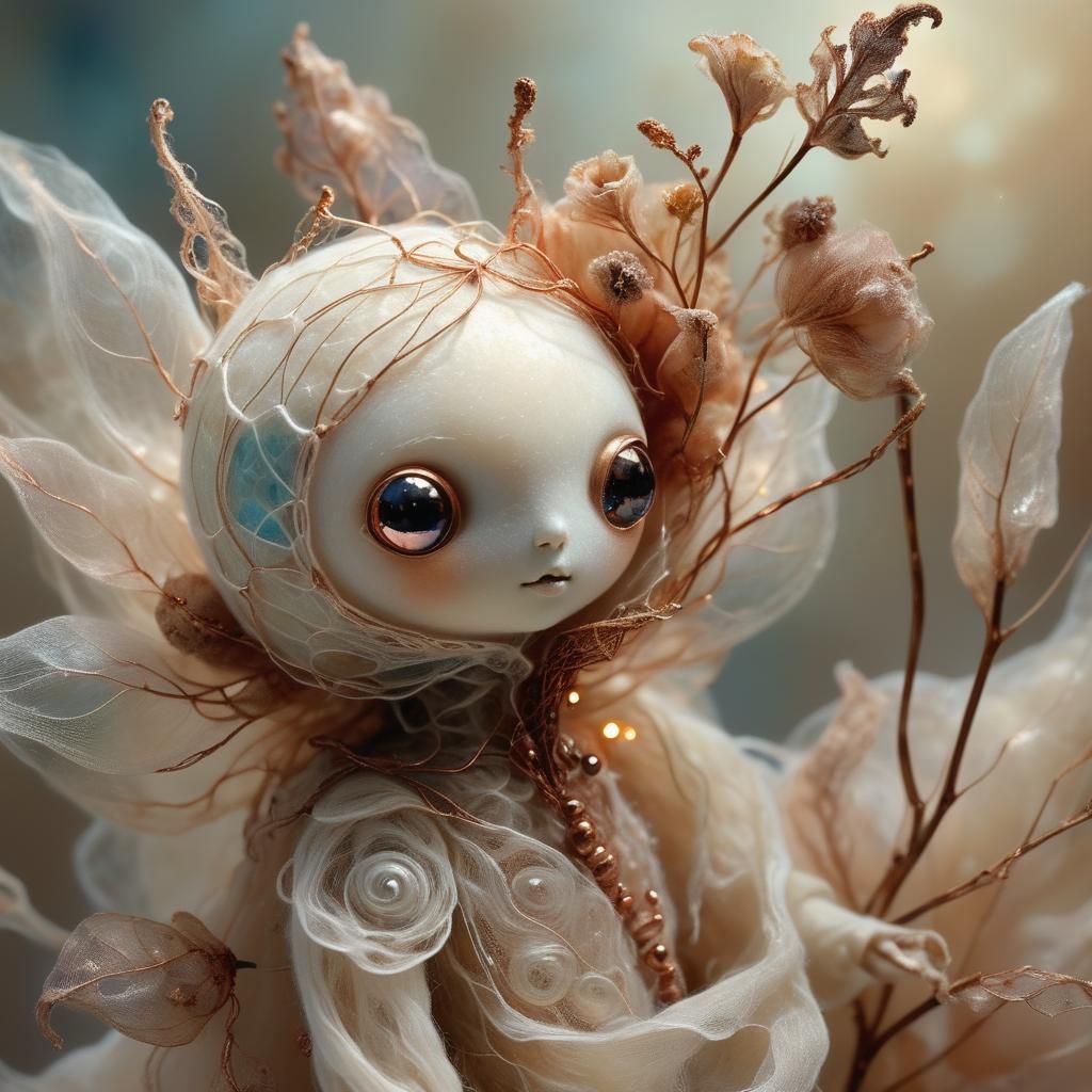 Surreal Divine Creature Holds Flower Pod Doll