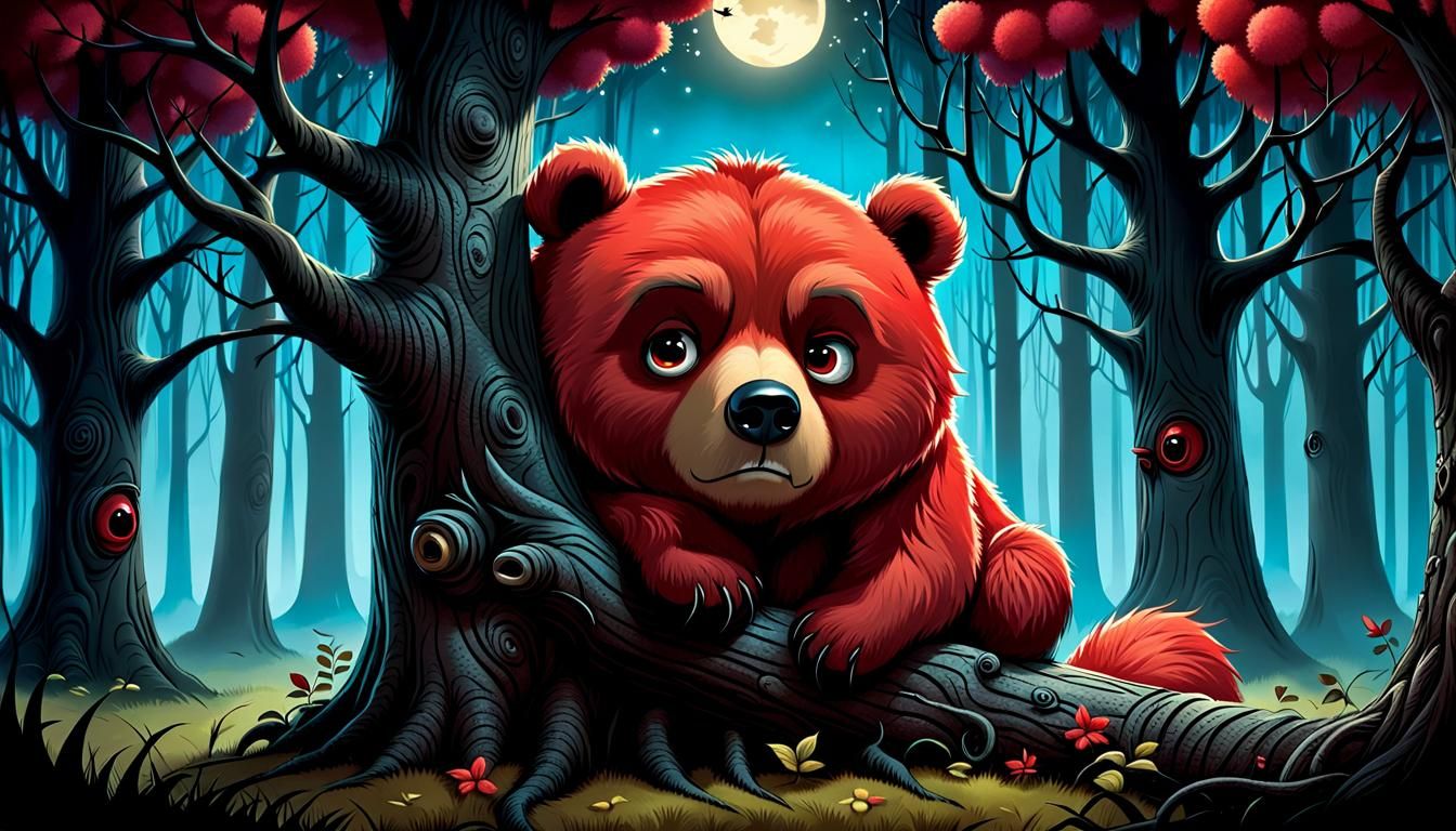 Frowning Storybook Bear Wakes Up to Unwelcome World