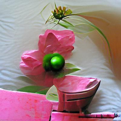 Minimalist Still Life with Pink and Green Flower