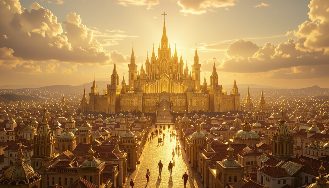 Golden City of Heaven with God's Throne, Epic Bible Art